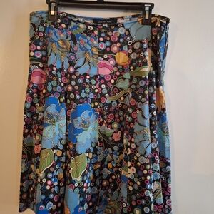 Lauren Max Black Flared Skirt With Colorful Flowers